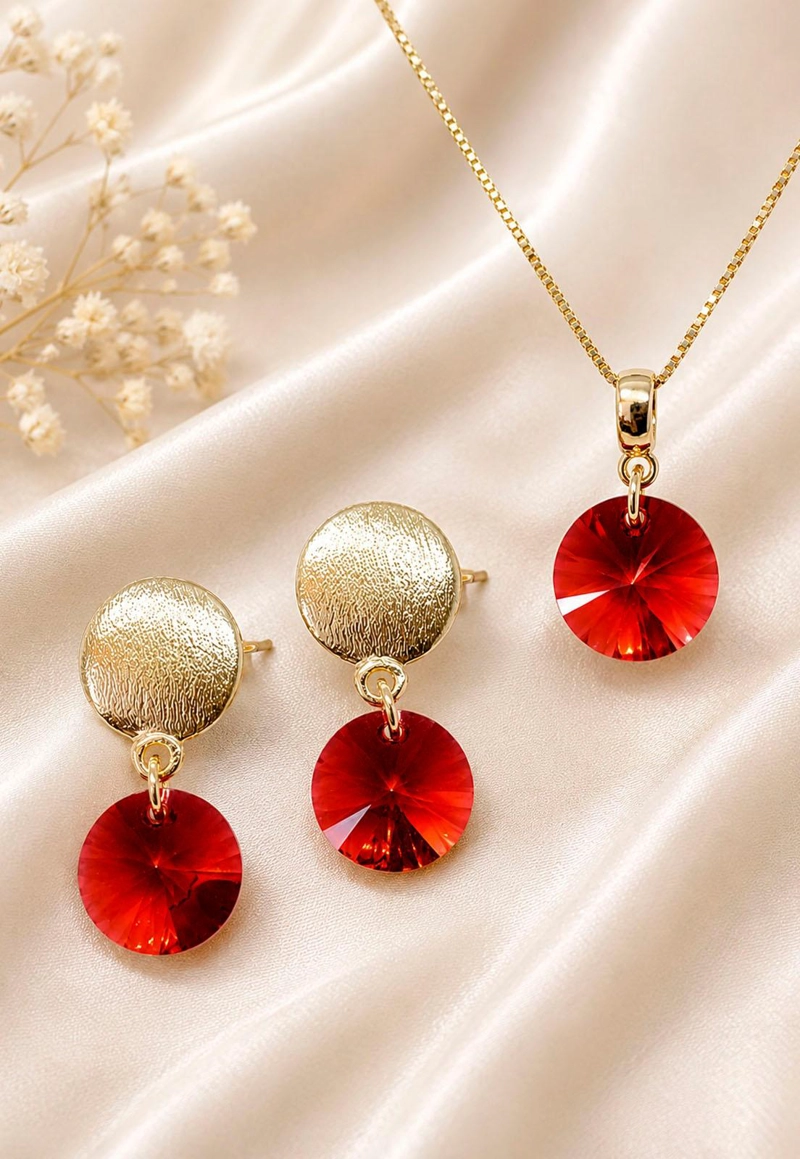 CONJUNTO AMELIA GOLD 24K CRISTAL SWAROVSKI® SCARLET - 2