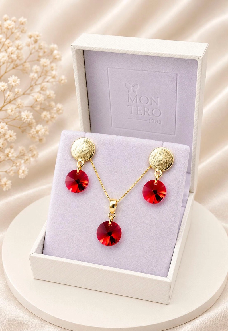 CONJUNTO AMELIA GOLD 24K CRISTAL SWAROVSKI® SCARLET - 3