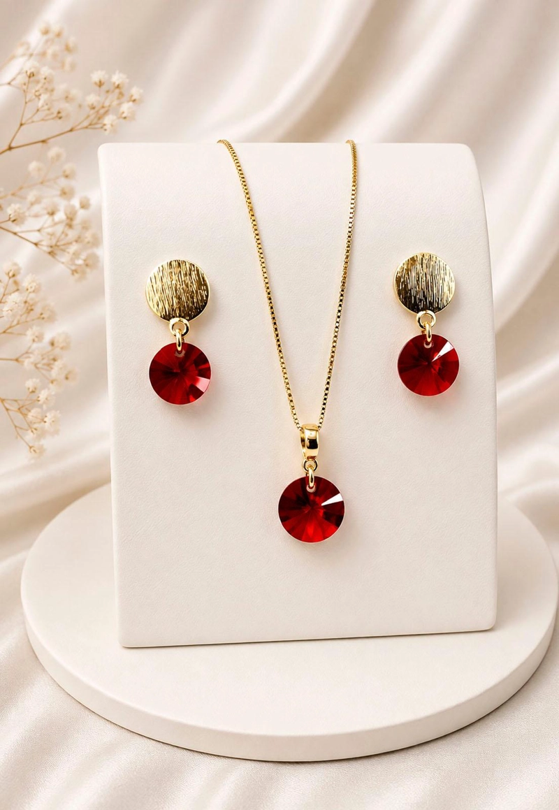CONJUNTO AMELIA GOLD 24K CRISTAL SWAROVSKI® SCARLET - 4