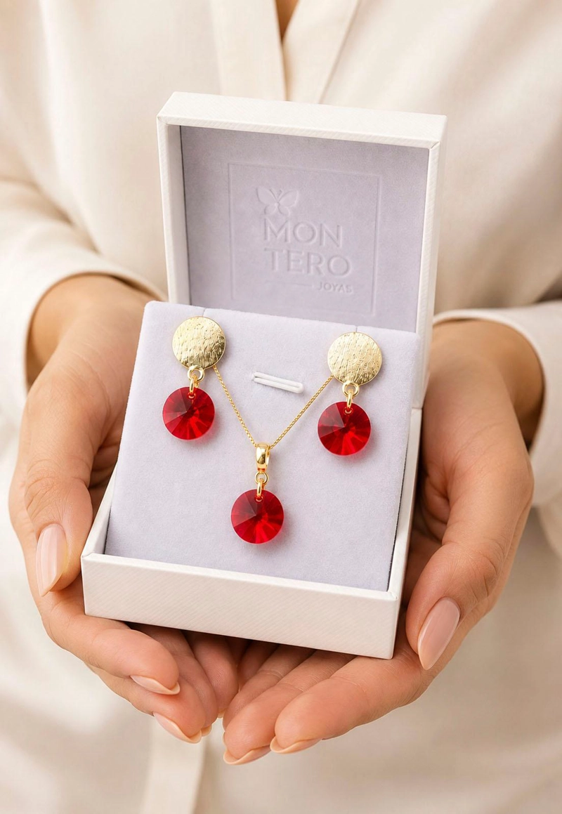 CONJUNTO AMELIA GOLD 24K CRISTAL SWAROVSKI® SCARLET - 5