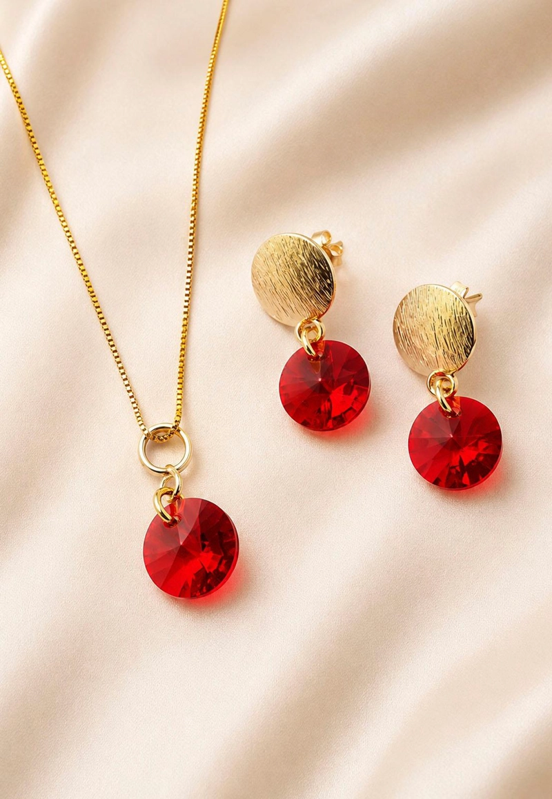 CONJUNTO AMELIA GOLD 24K CRISTAL SWAROVSKI® SCARLET - 6