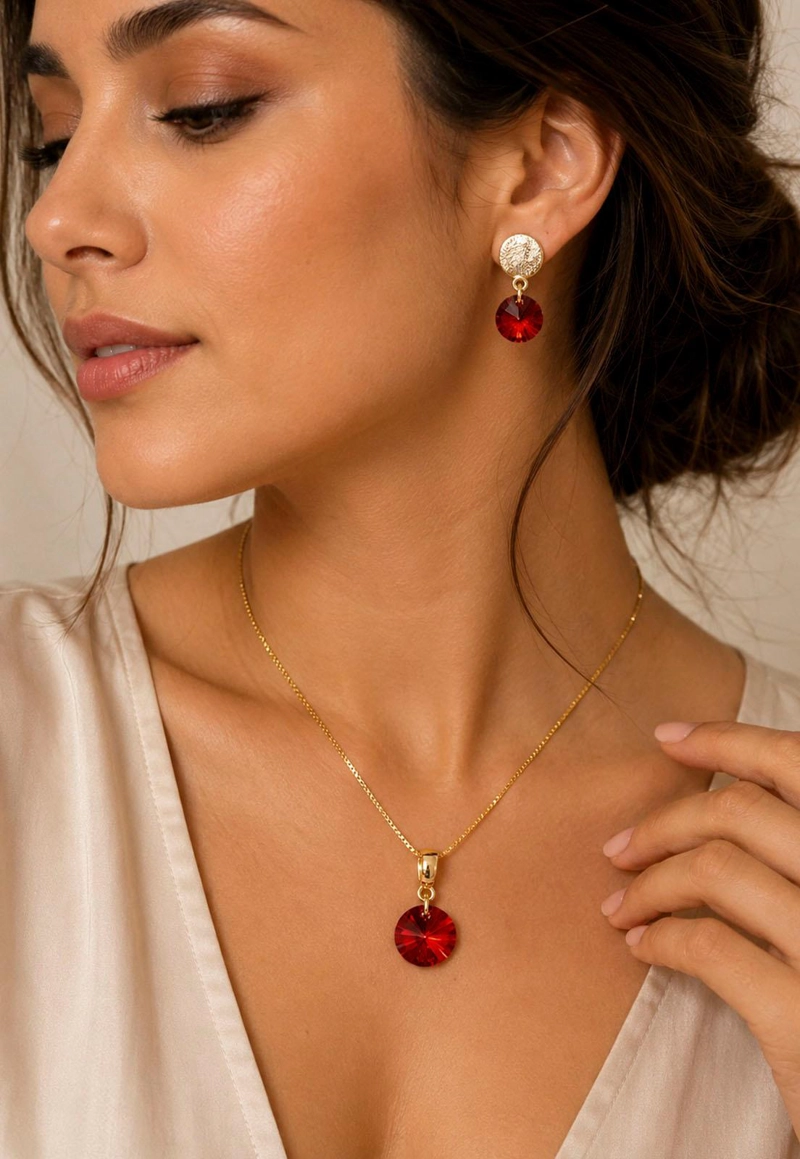 CONJUNTO AMELIA GOLD 24K CRISTAL SWAROVSKI® SCARLET - 7