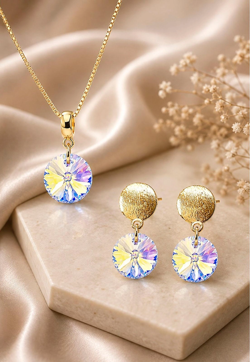 CONJUNTO AMELIA GOLD 24K CRISTAL SWAROVSKI® AURORA BOREAL - 2