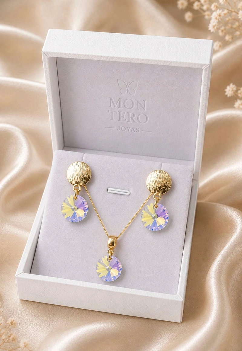 CONJUNTO AMELIA GOLD 24K CRISTAL SWAROVSKI® AURORA BOREAL - 3