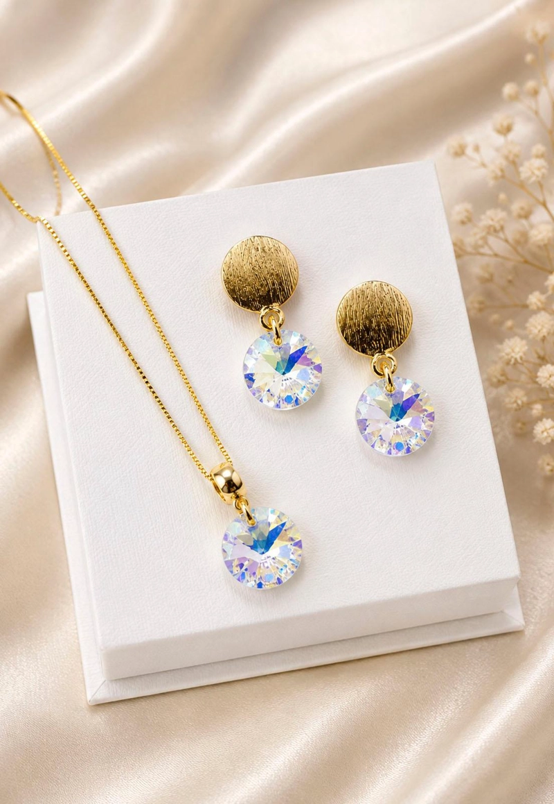 CONJUNTO AMELIA GOLD 24K CRISTAL SWAROVSKI® AURORA BOREAL - 4