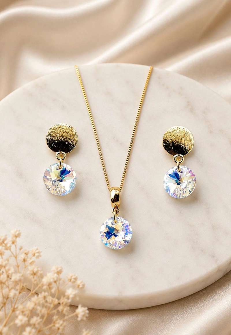 CONJUNTO AMELIA GOLD 24K CRISTAL SWAROVSKI® AURORA BOREAL - 6