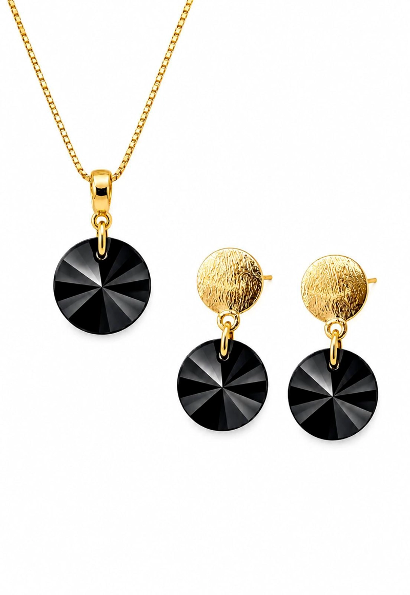 CONJUNTO AMELIA GOLD 24K CRISTAL SWAROVSKI® JET - 1