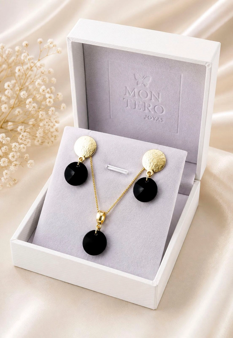 CONJUNTO AMELIA GOLD 24K CRISTAL SWAROVSKI® JET - 6