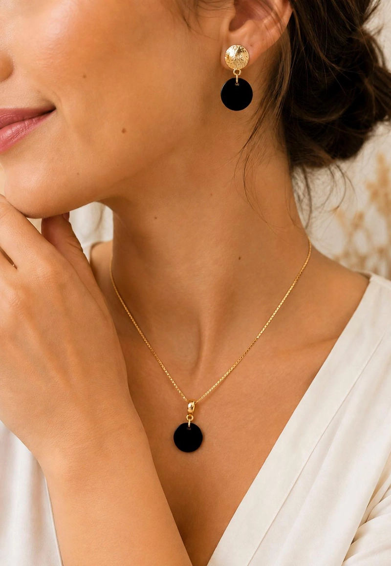 CONJUNTO AMELIA GOLD 24K CRISTAL SWAROVSKI® JET - 7