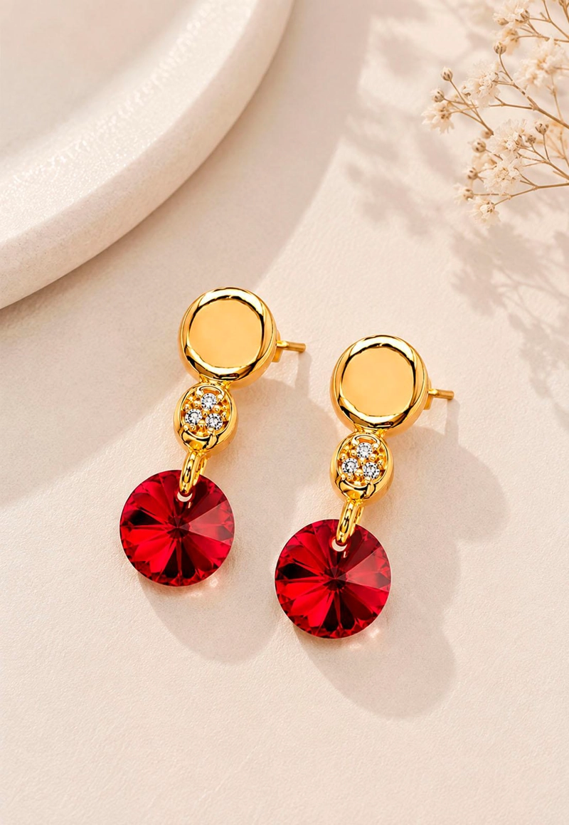 AROS PUNTO DE LUZ GOLD 24K CRISTAL SWAROVSKI® SCARLET - 2