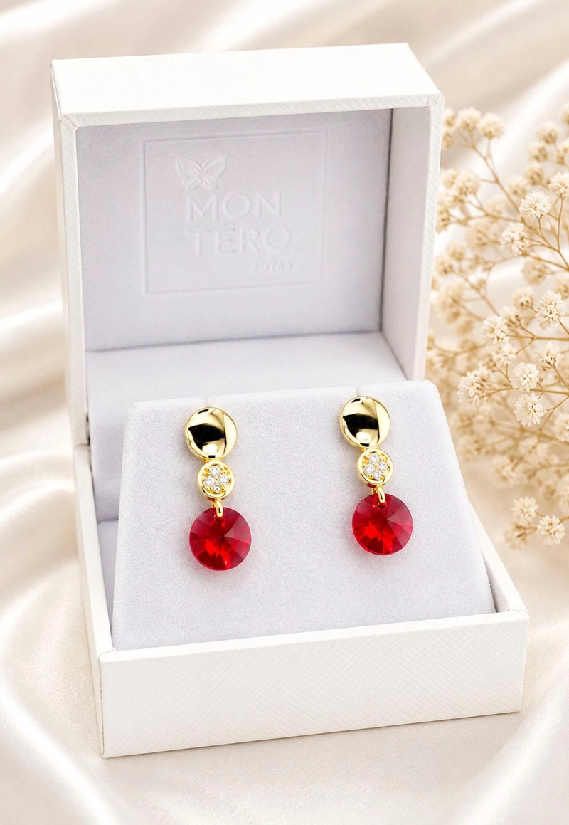 AROS PUNTO DE LUZ GOLD 24K CRISTAL SWAROVSKI® SCARLET - 3