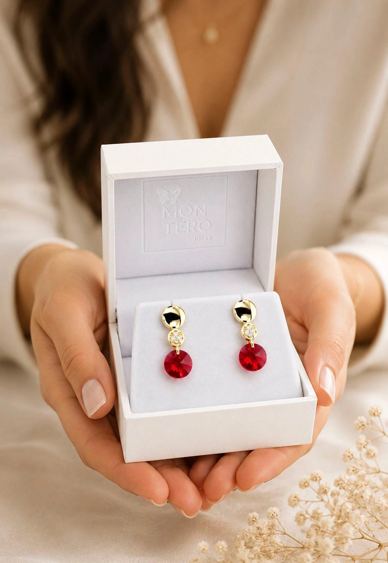 AROS PUNTO DE LUZ GOLD 24K CRISTAL SWAROVSKI® SCARLET - 4