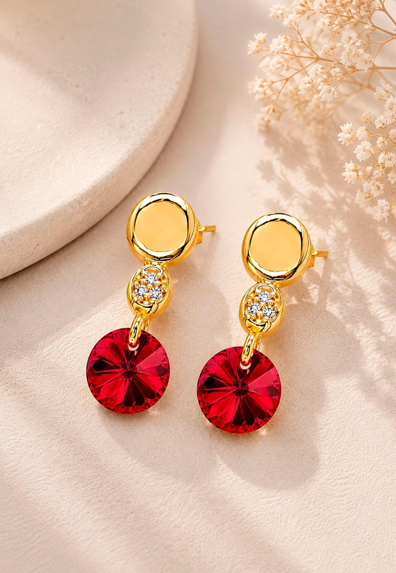 AROS PUNTO DE LUZ GOLD 24K CRISTAL SWAROVSKI® SCARLET - 6