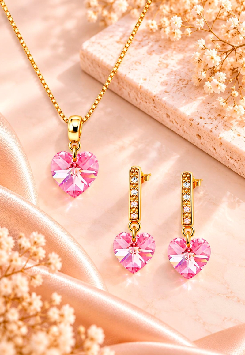 CONJUNTO ROMANCE GOLD 24K CRISTAL SWAROVSKI® LIGHT ROSE - 2