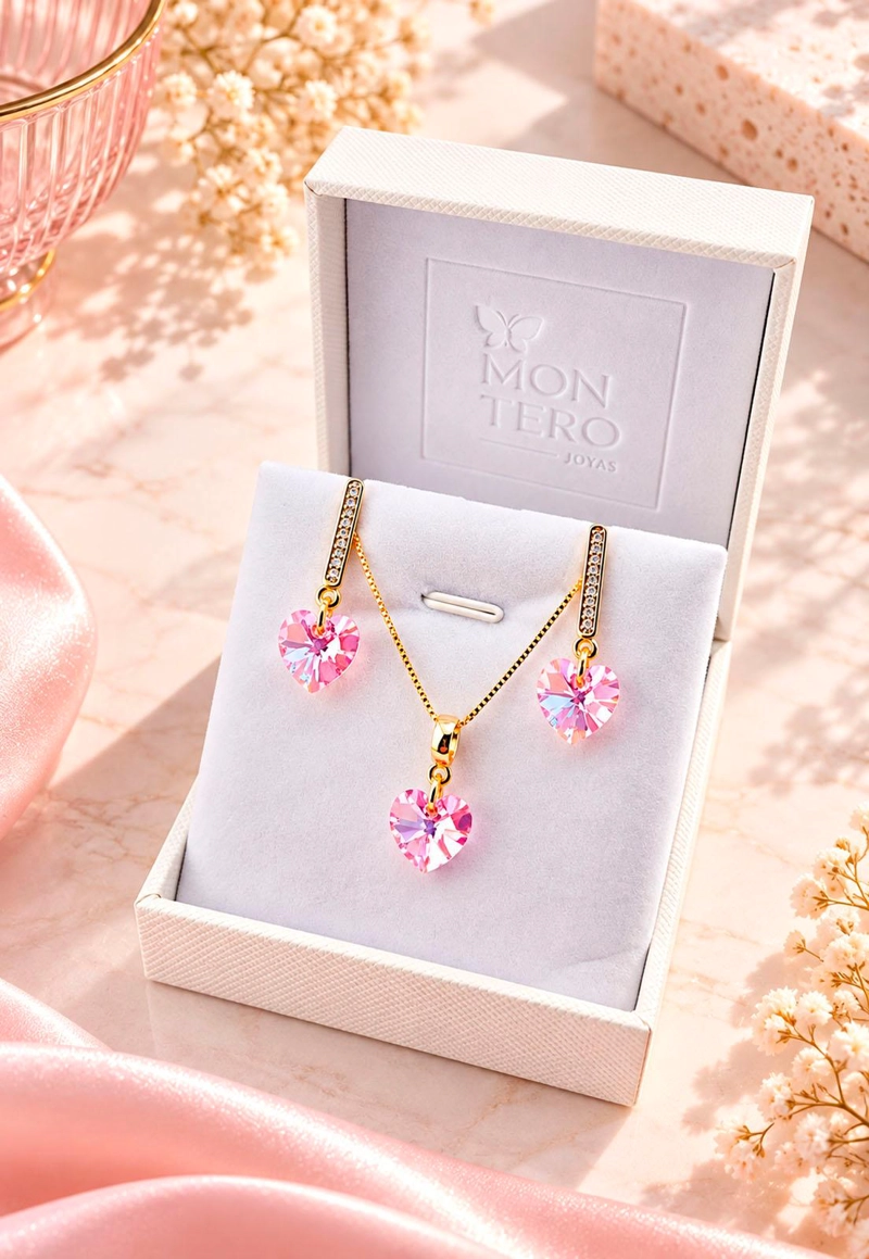 CONJUNTO ROMANCE GOLD 24K CRISTAL SWAROVSKI® LIGHT ROSE - 3