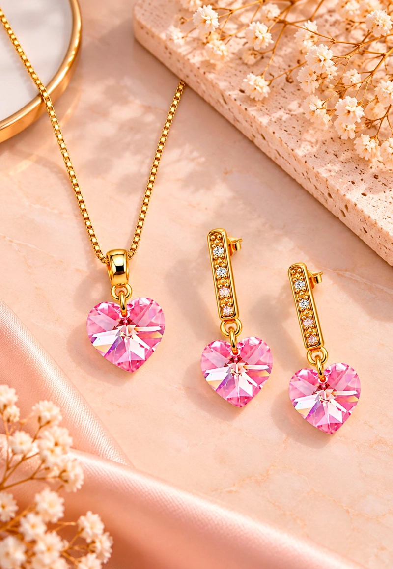 CONJUNTO ROMANCE GOLD 24K CRISTAL SWAROVSKI® LIGHT ROSE - 4