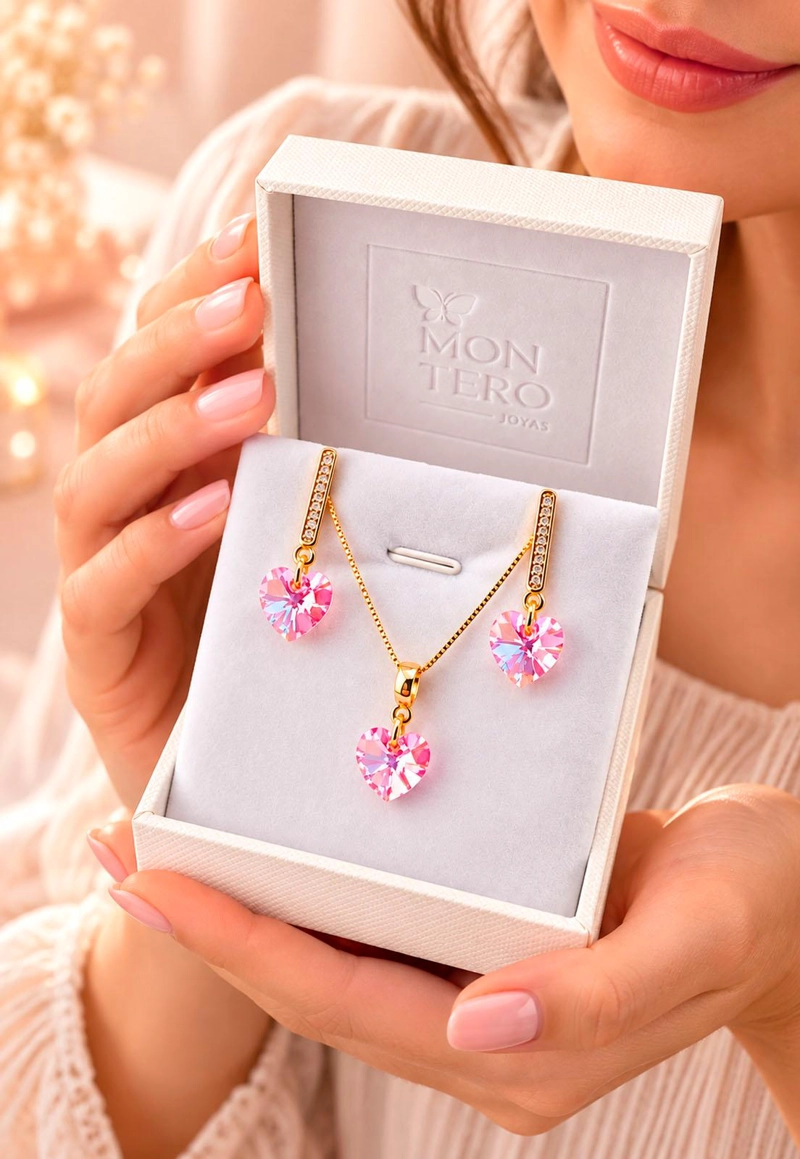 CONJUNTO ROMANCE GOLD 24K CRISTAL SWAROVSKI® LIGHT ROSE - 6