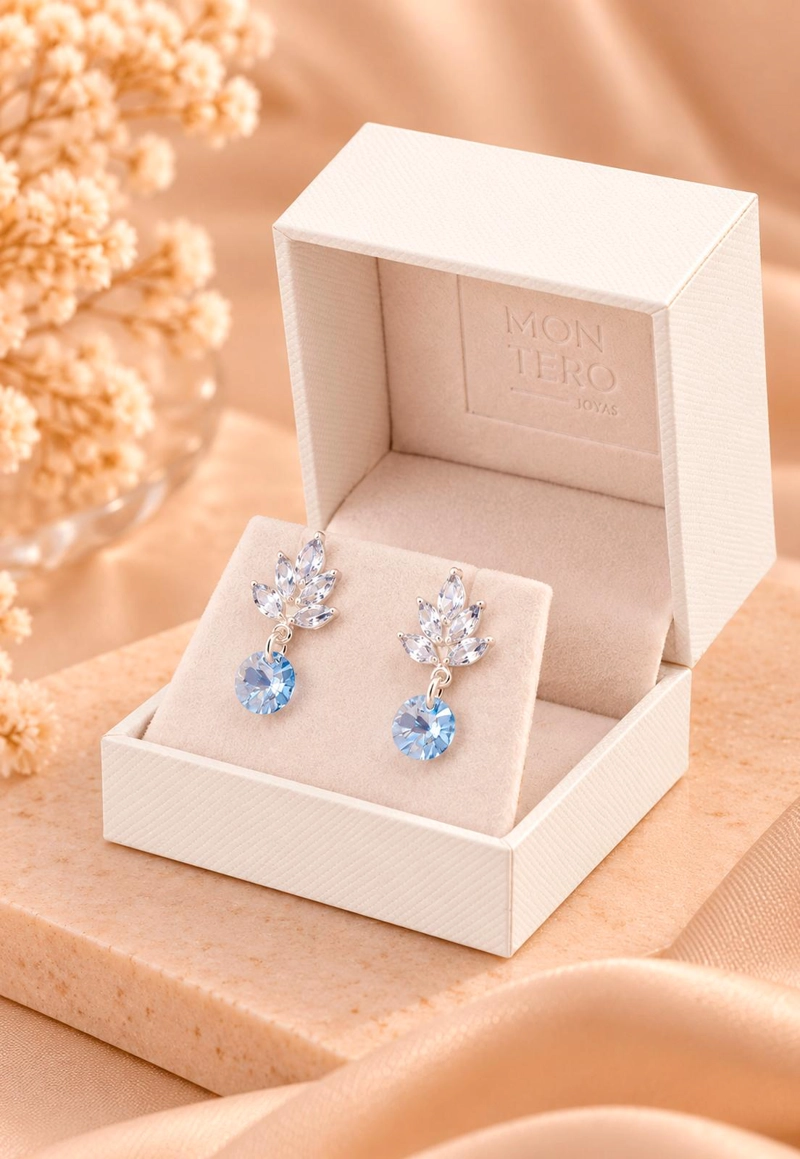 AROS PENELOPE BAÑO ORO BLANCO CRISTAL GENUINO BLUE SHADE - 3