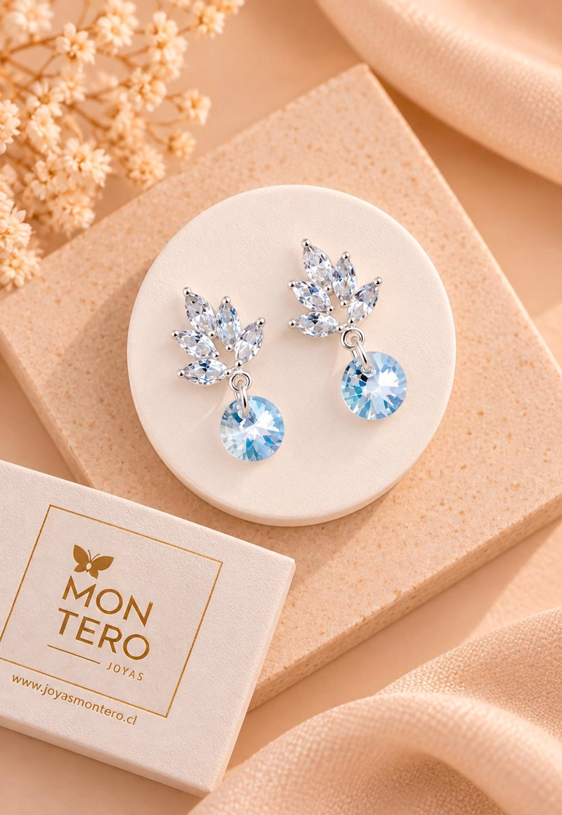 AROS PENELOPE BAÑO ORO BLANCO CRISTAL GENUINO BLUE SHADE - 5