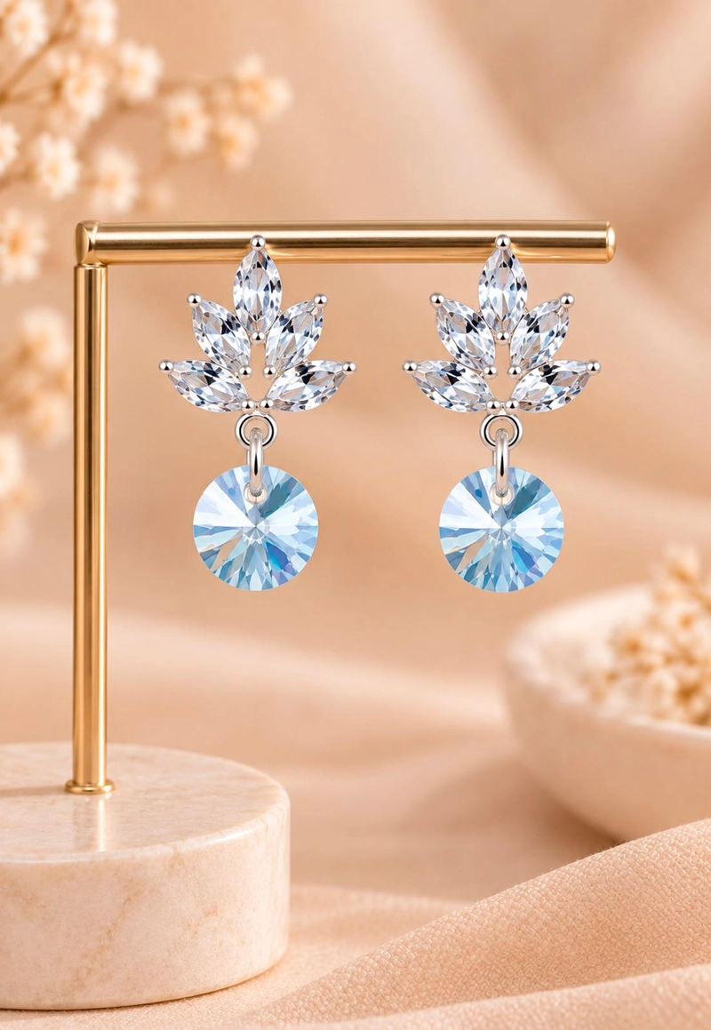 AROS PENELOPE BAÑO ORO BLANCO CRISTAL GENUINO BLUE SHADE - 6