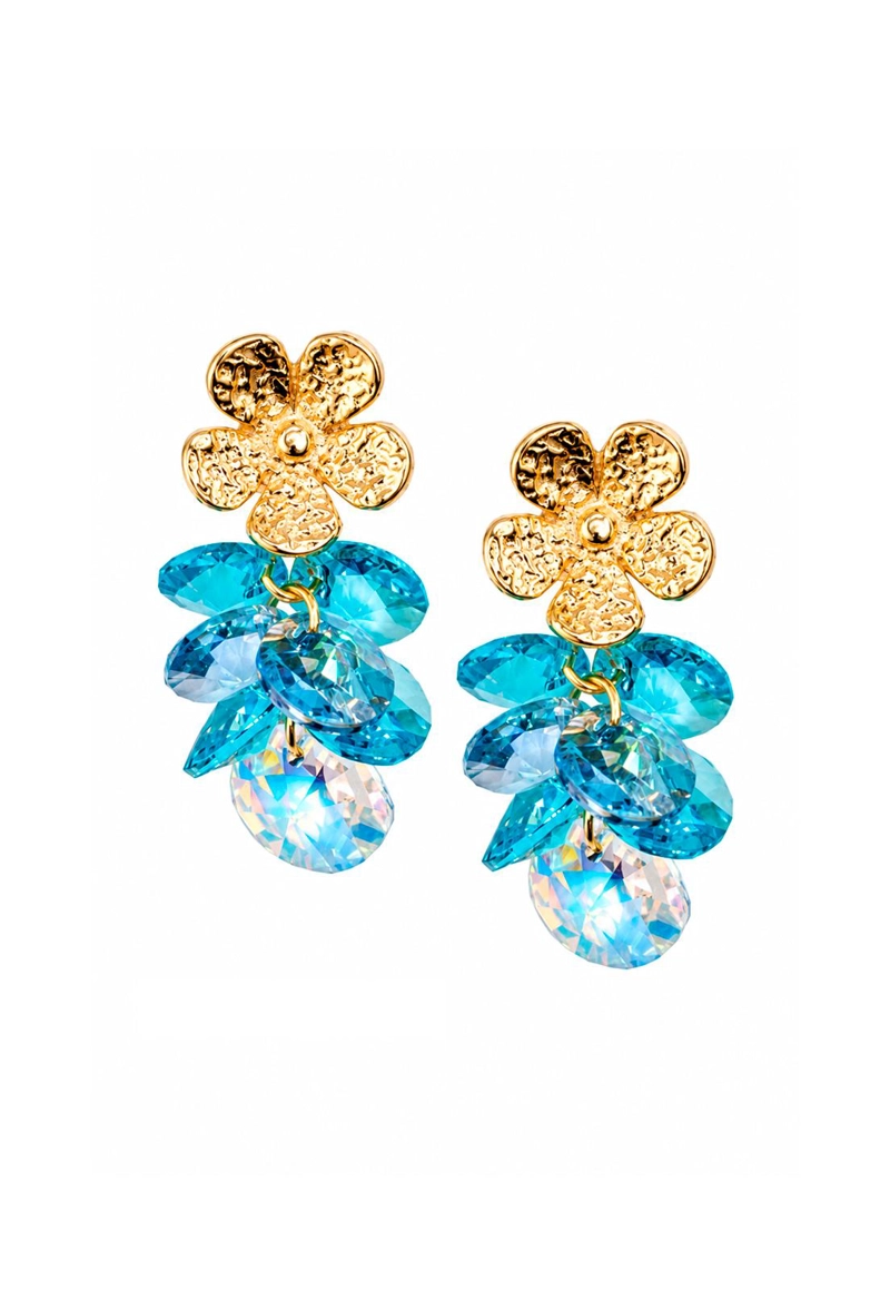 AROS MOANA BAÑO DE ORO 24K  CRISTAL GENUINO TURQUESA - 1