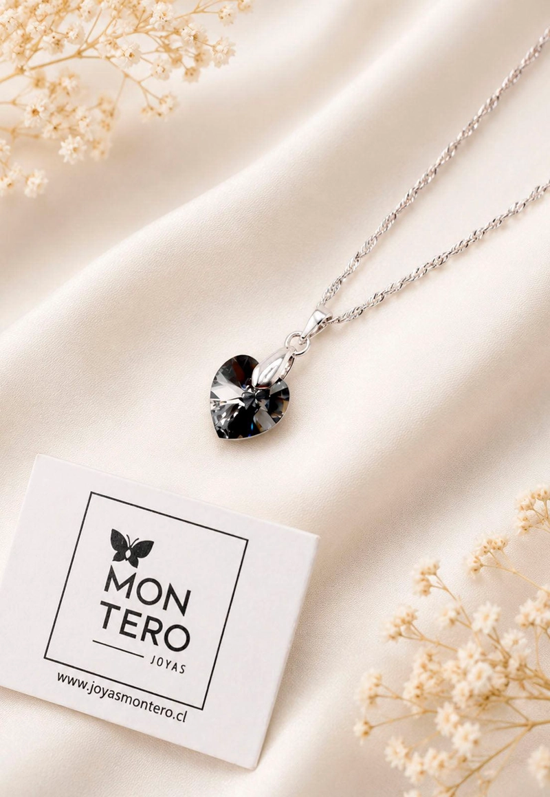 COLLAR ROMANCE PLATA 925 CRISTAL GENUINO SILVER NIGHT - 5