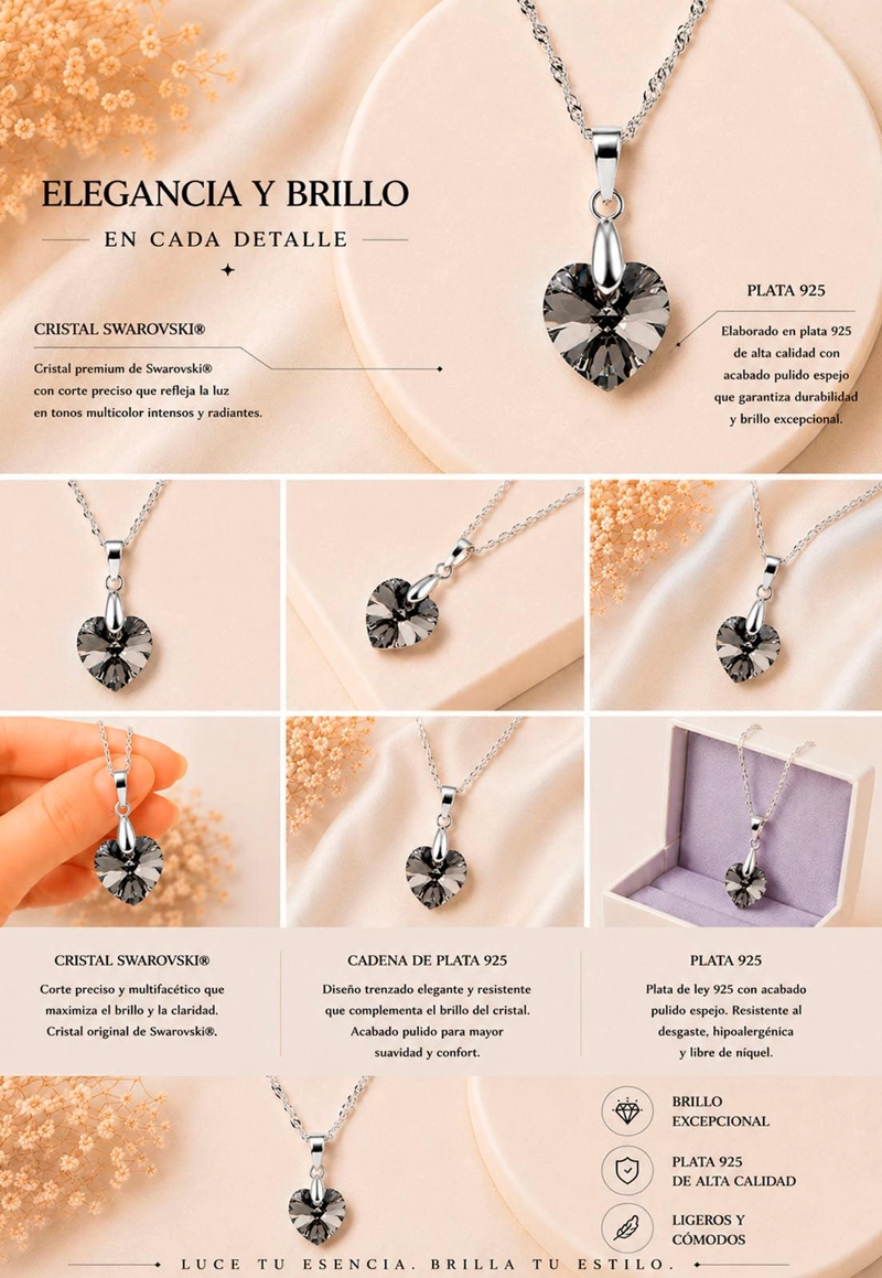 COLLAR ROMANCE PLATA 925 CRISTAL GENUINO SILVER NIGHT - 6