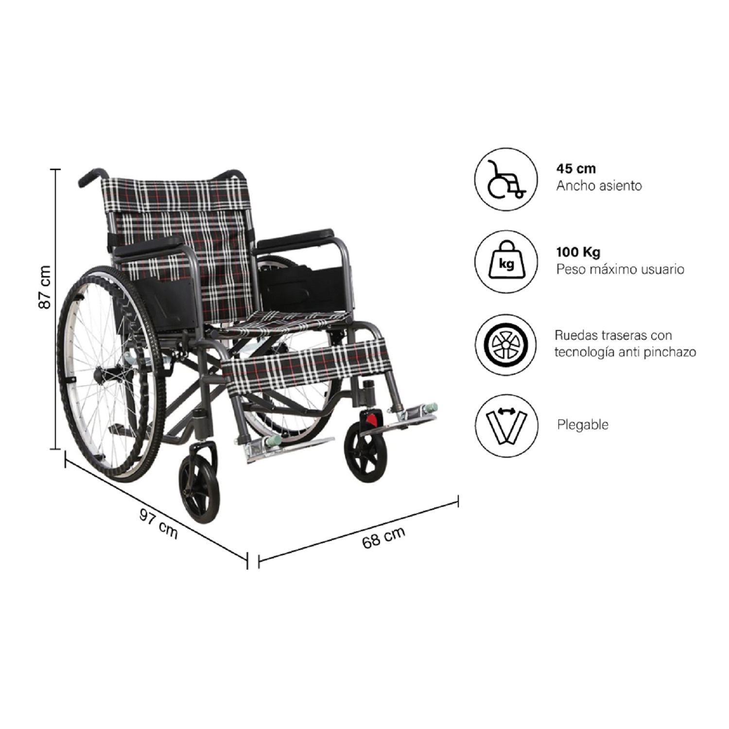 SILLA FIRST CARE SRS RUEDAS STANDARD PLEGABLE GRIS - 2