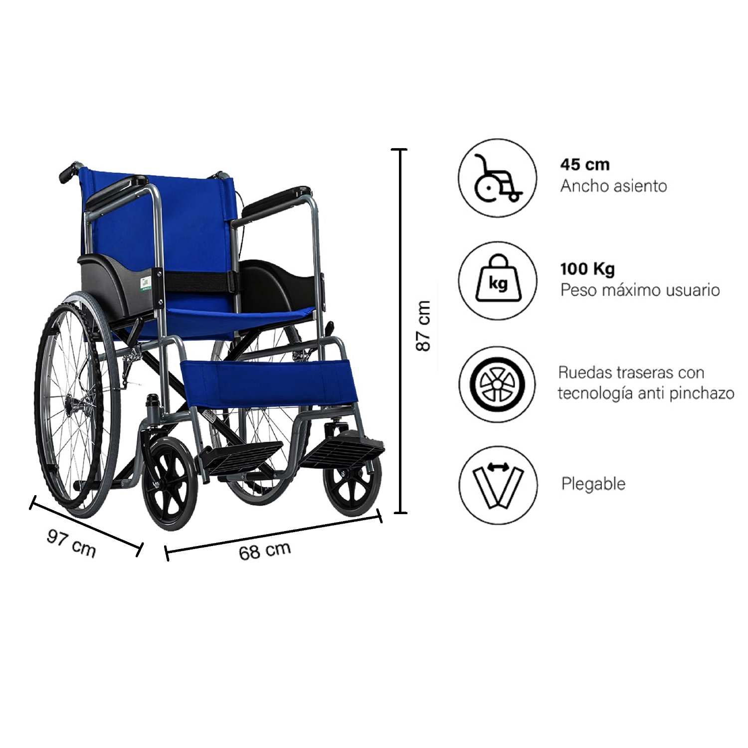 SILLA DE RUEDAS STANDARD PLEGABLE AZUL - 2