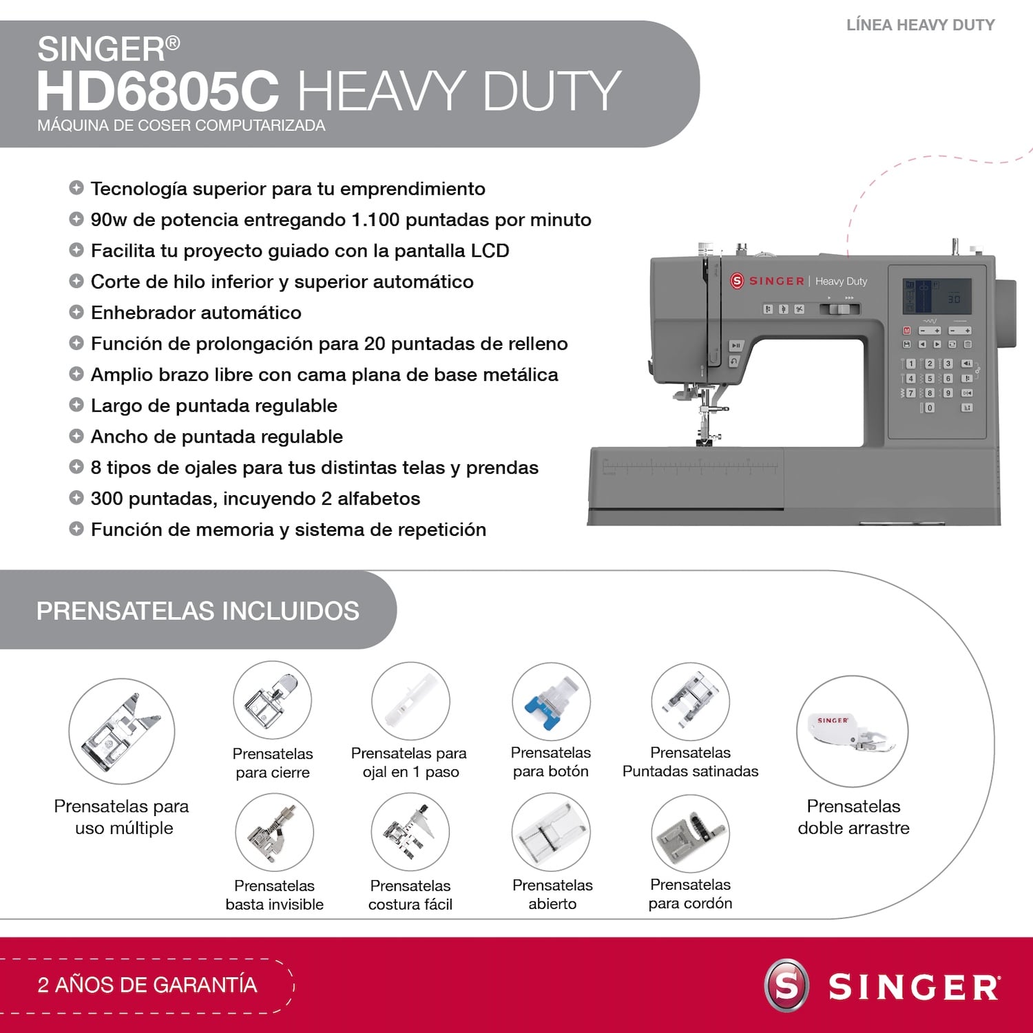 MAQUINA DE COSER SINGER HD6805C MÁQUINA DE COSER HEAVY DUTY COMPUTARIZADA - 2