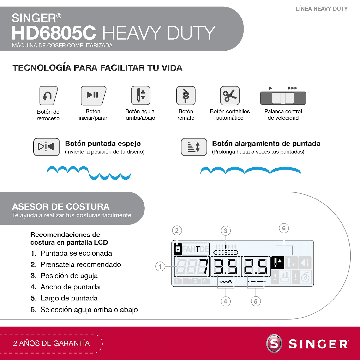 MAQUINA DE COSER SINGER HD6805C MÁQUINA DE COSER HEAVY DUTY COMPUTARIZADA - 3
