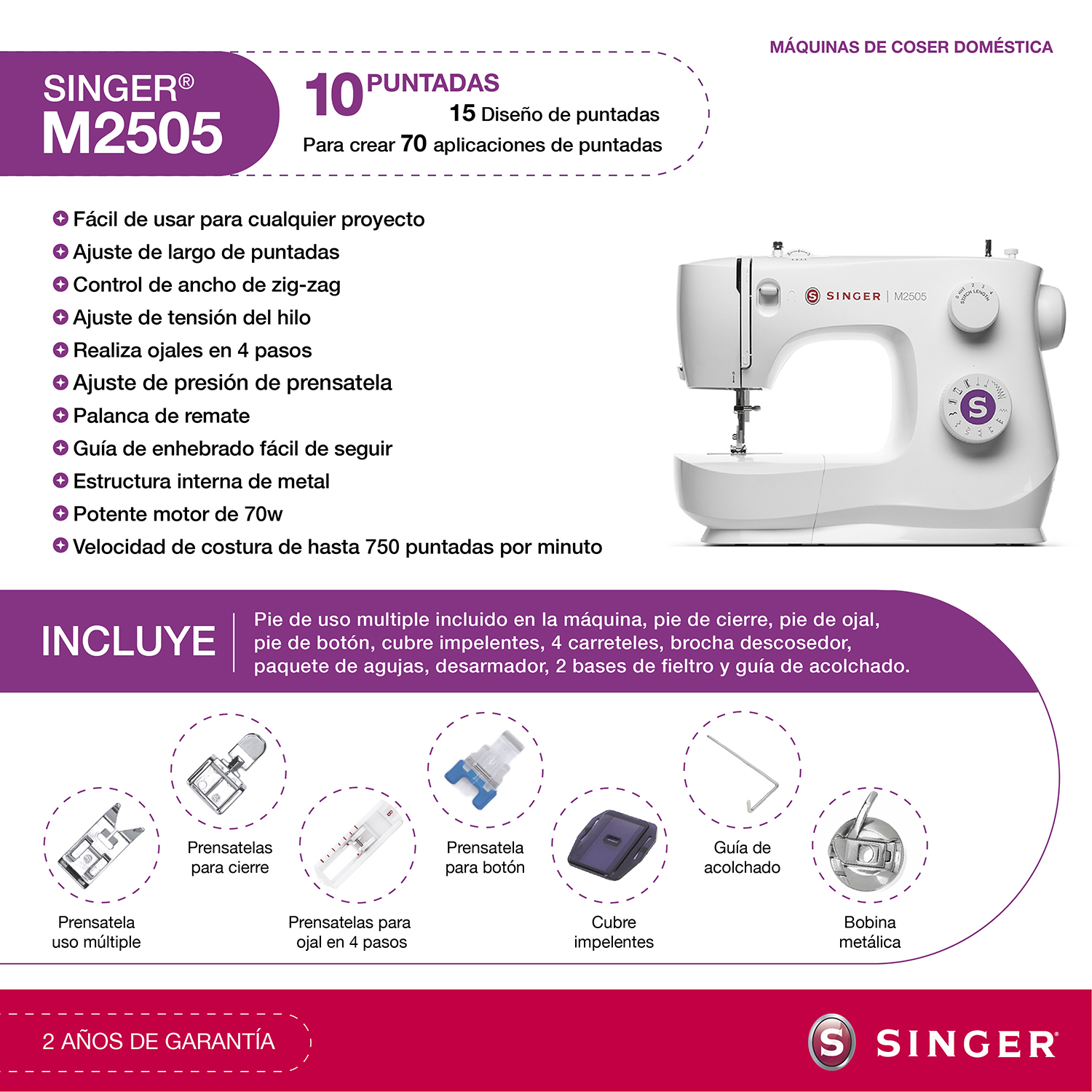 MÁQUINA DE COSER SINGER M2505 70W - 3