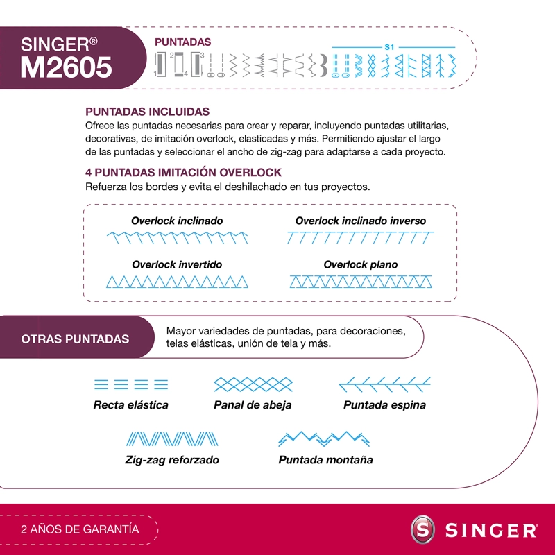 MÁQUINA DE COSER RECTA ZIG ZAG SINGER M2605 70W - 3