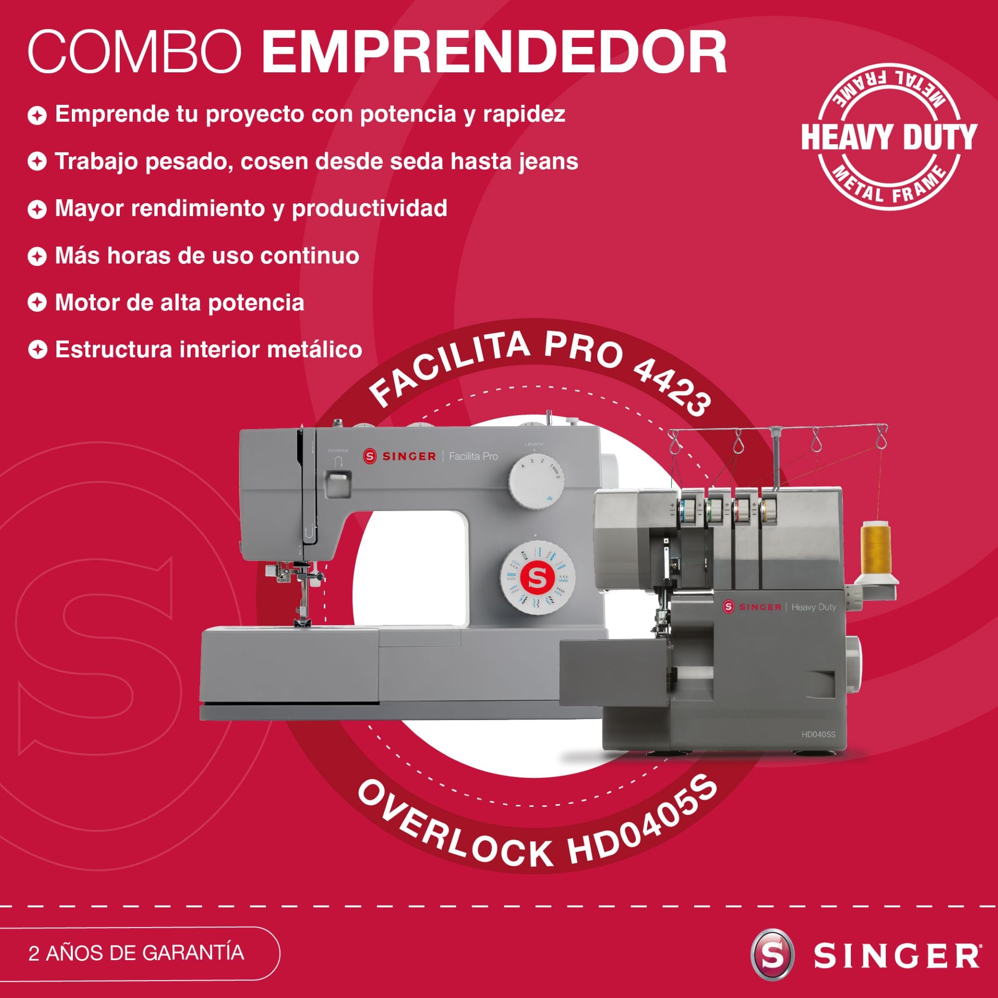 COMBO SINGER HEAVY DUTY FACILITA PRO 4423 + OVERLOCK HD0405S - 2