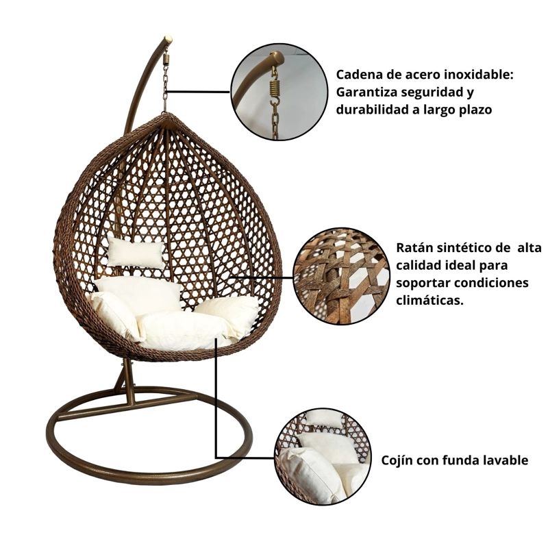 Silla Colgante Hawái M Chocolate Cojín Marfil - 8