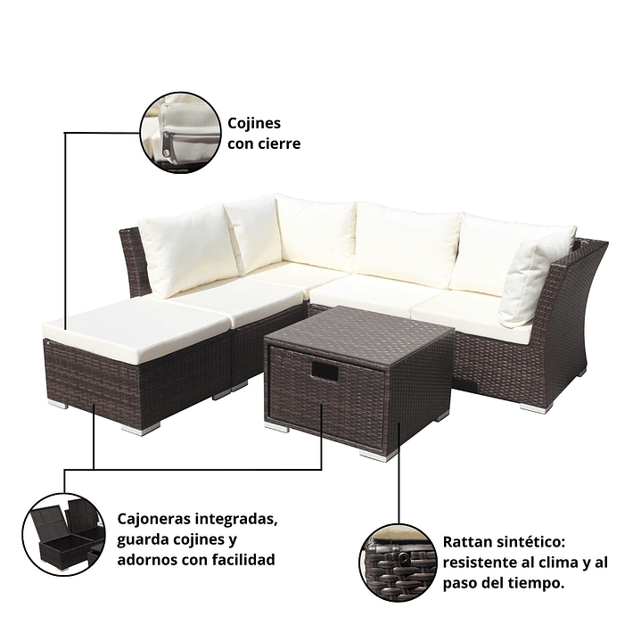 JUEGO LIVING TERRAZA FRESNO CHOCOLATE - 8