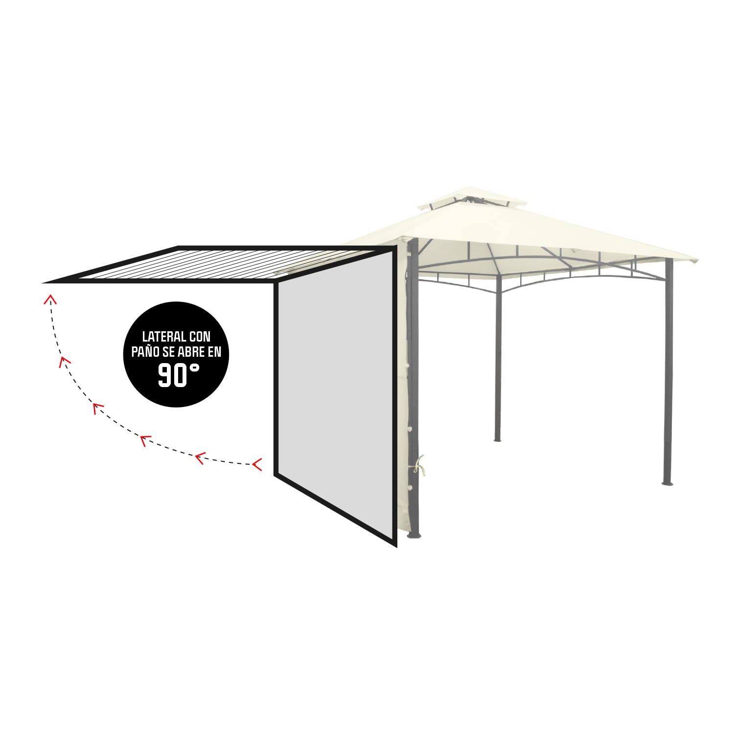 PÉRGOLA CON LATERAL 3X3MT COLOR MARFIL - 3