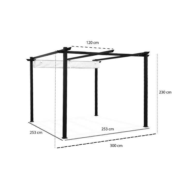 PÉRGOLA CAVANCHA CON TELA RETRÁCTIL 3X3MT MARFIL - 2