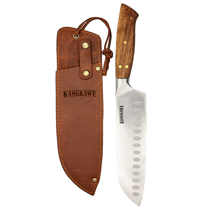 CUCHILLO 7' SANTOKU PIRIHUEICO CON FUNDA DE CUERO CAFÉ - 2