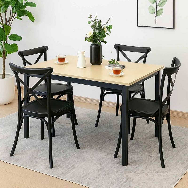 JUEGO DE COMEDOR NEW YORK + 4 SILLAS CROSSBACK RETRO NEGRAS - 1