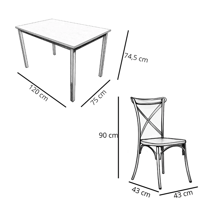 JUEGO DE COMEDOR NEW YORK + 4 SILLAS CROSSBACK RETRO NEGRAS - 2