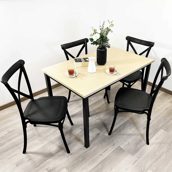 JUEGO DE COMEDOR NEW YORK + 4 SILLAS CROSSBACK RETRO NEGRAS - 3