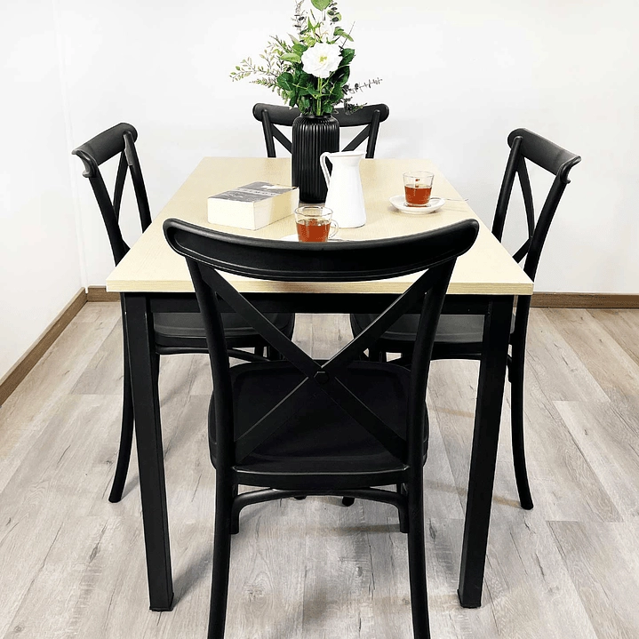 JUEGO DE COMEDOR NEW YORK + 4 SILLAS CROSSBACK RETRO NEGRAS - 4