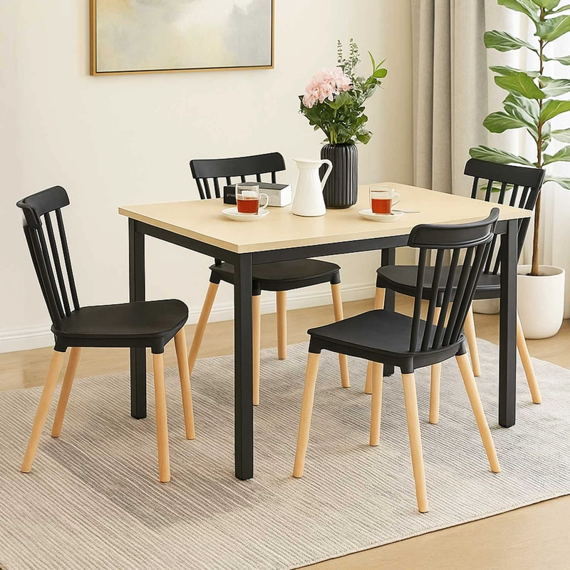 JUEGO DE COMEDOR NEW YORK + 4 SILLAS WINDSOR NEGRAS - 1