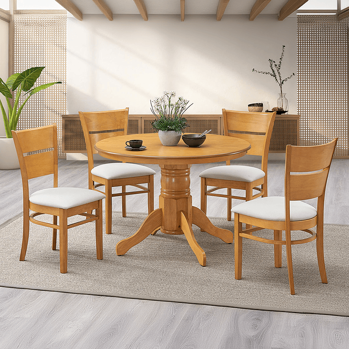 JUEGO DE COMEDOR BRISTOL CARAMELO 106 CM 4 SILLAS MARFIL - 1