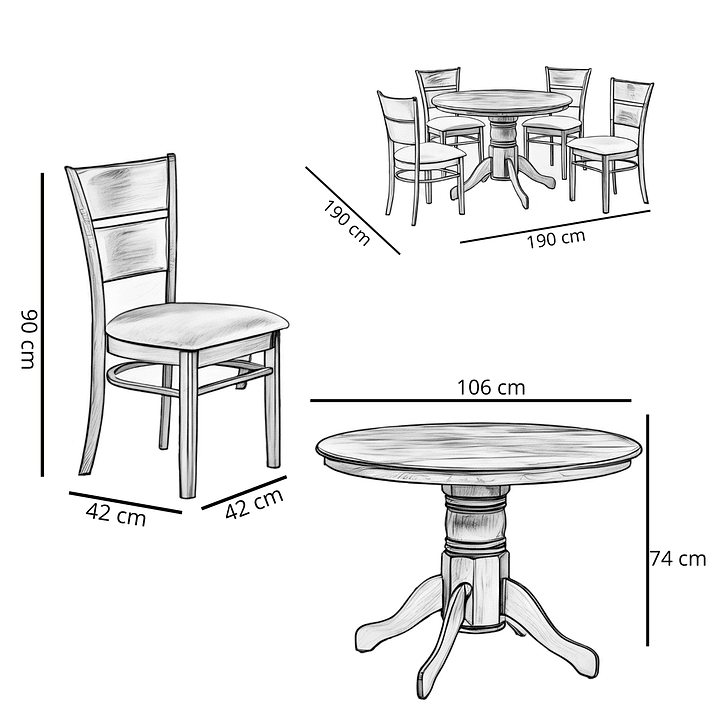 JUEGO DE COMEDOR BRISTOL CARAMELO 106 CM 4 SILLAS MARFIL - 5