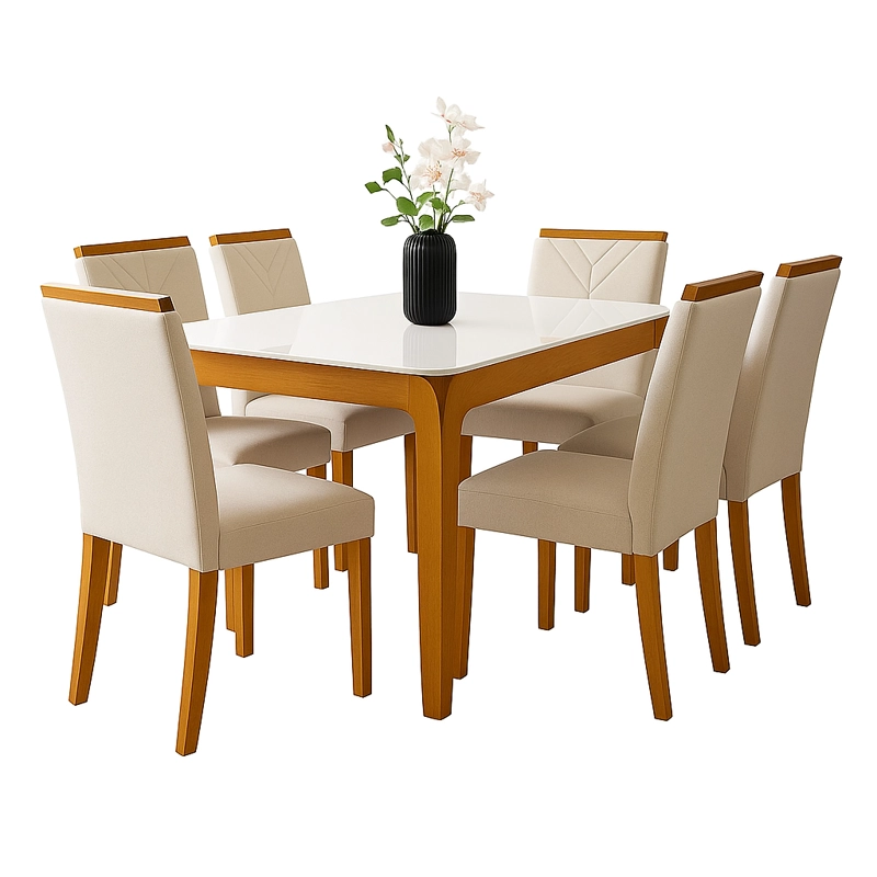 JUEGO DE COMEDOR ROMA 160X90 CM VIDRIO 6 SILLAS BEIGE - 1