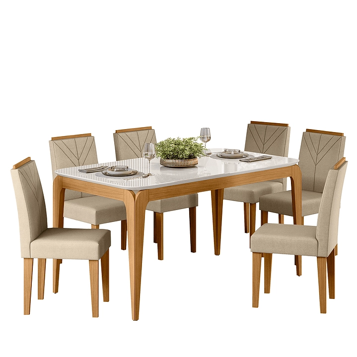JUEGO DE COMEDOR ROMA 160X90 CM VIDRIO 6 SILLAS BEIGE - 2