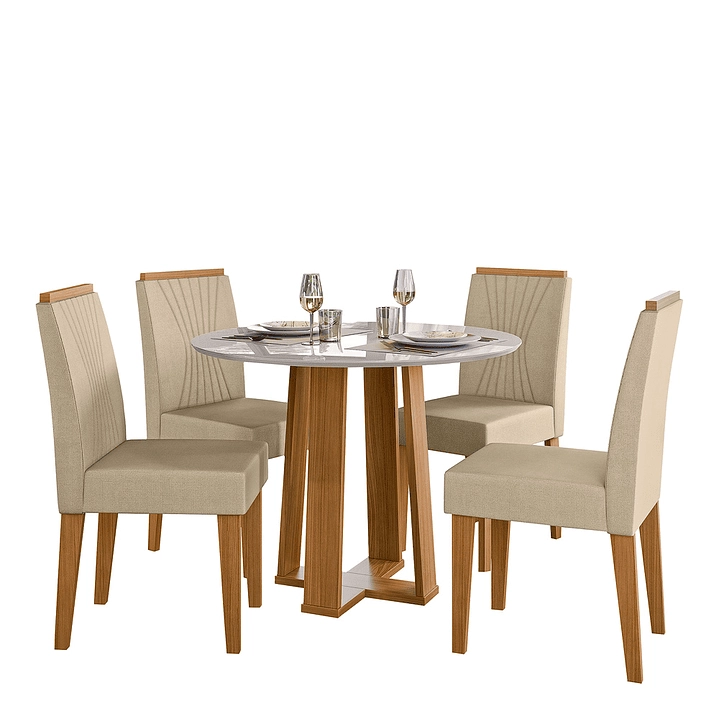 JUEGO DE COMEDOR MONTREAL 100X100 CM VIDRIO 4 SILLAS BEIGE - 2