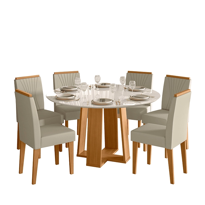 JUEGO DE COMEDOR ESENCIA 135X135 CM VIDRIO 6 SILLAS BEIGE - 2